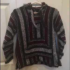 Journey’s Maroon/White/Black Unisex Baja Poncho